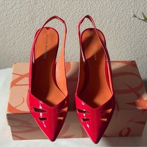 Via Spia’s Gable Red Patent Leather Slingback Heels